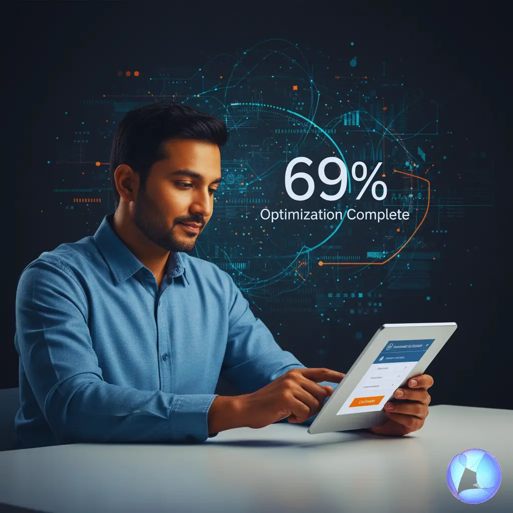 Focused Indian professional using a simplified interface, showcasing the reliability and ease of use about calculatorall.in.