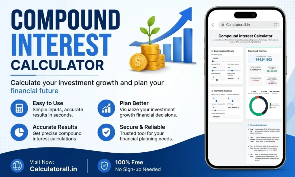 Compound Interest Calculator India for investment growth, SIP returns and wealth planning on Calculatorall.in