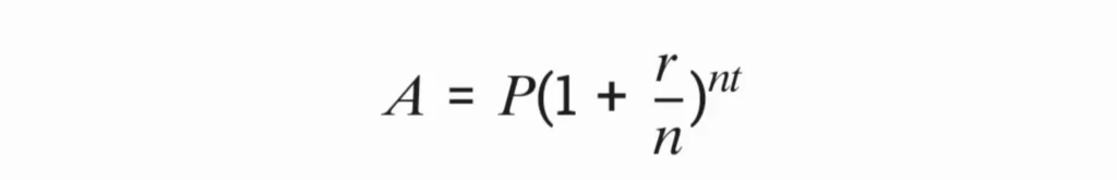 Compound Interest Formula A=P(1+r/n)ⁿᵗ for investment growth calculation