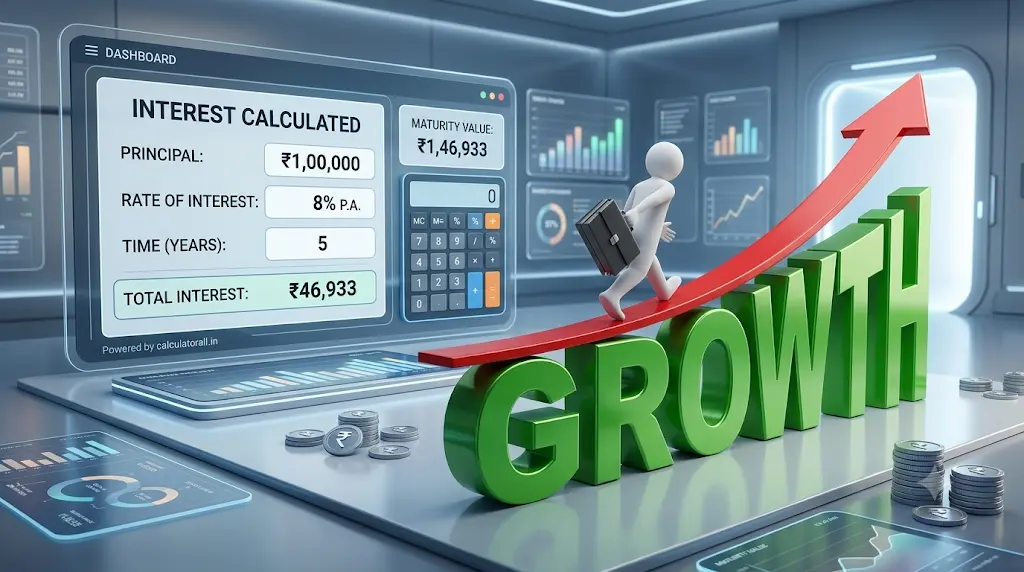 interest calculator for calculating principal, interest rate, maturity value and total interest