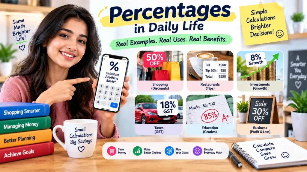 Percentage Calculator 4 percentage calculator showing easy percentage calculations for discounts, tips, GST, grades, investments and daily life